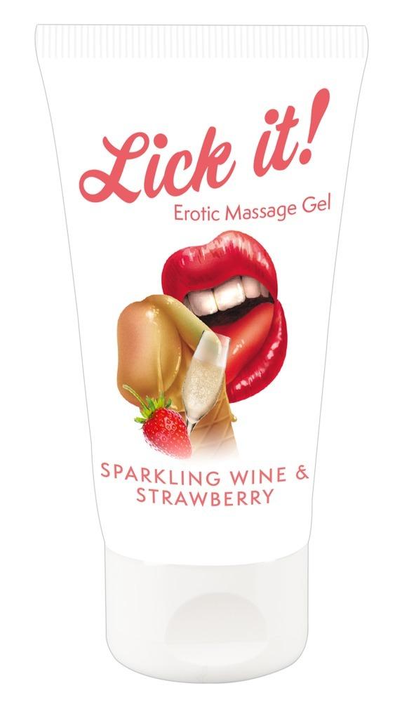 Lick it! Lubrikační a masážní gel Jahoda a šumivé víno 50 ml