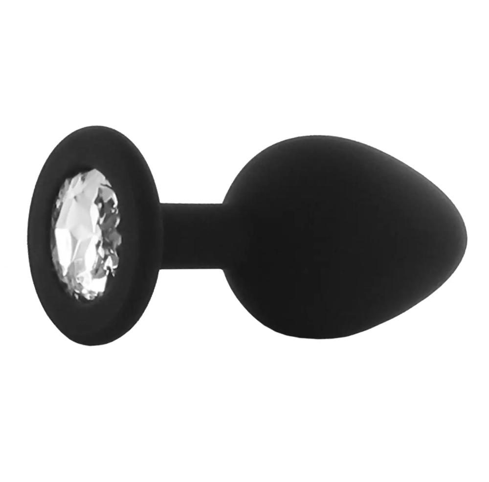 BASIC X ShinyBlack - silikonový anální kolík s kamínkem L