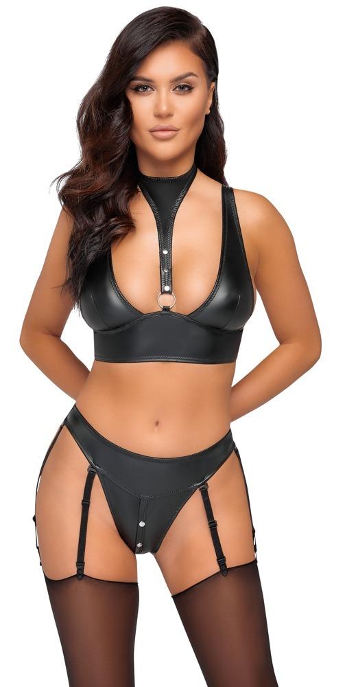 Cottelli Bondage shiny bra set with hand restraints black