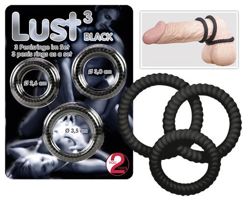 Lust three kroužky na penis - černé