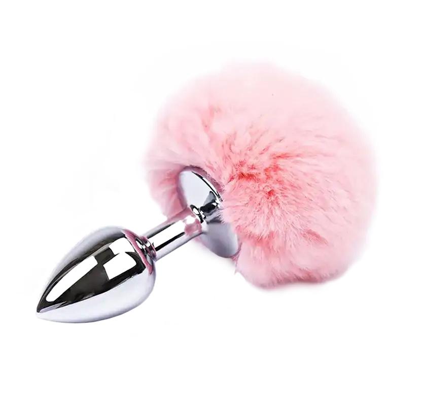 BASIC X Quentin kovový anální kolík s ocáskem růžový