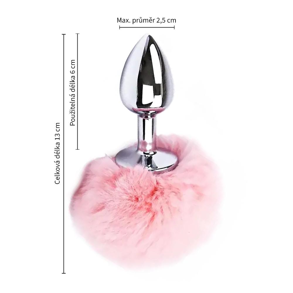 BASIC X Quentin kovový anální kolík s  ocáskem růžový - Obrázek 3