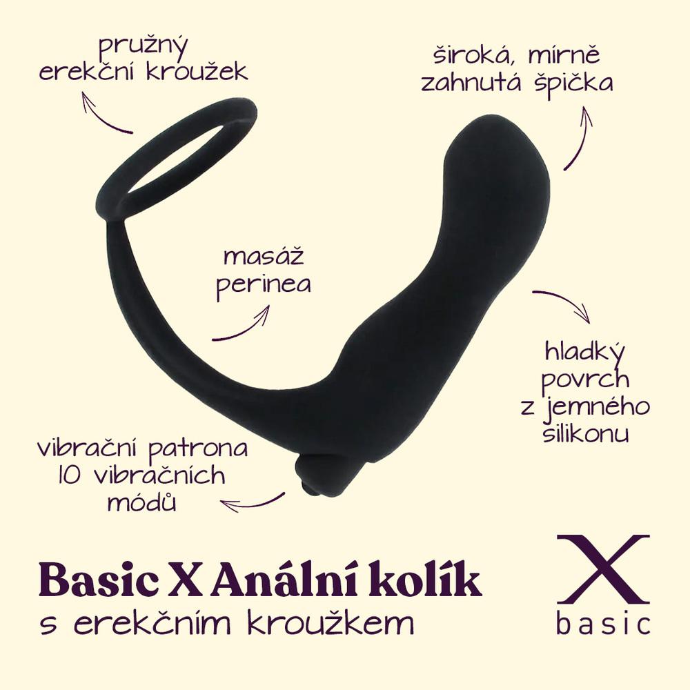 BASIC X  vibrační anální kolík s erekčním kroužkem - Image 2