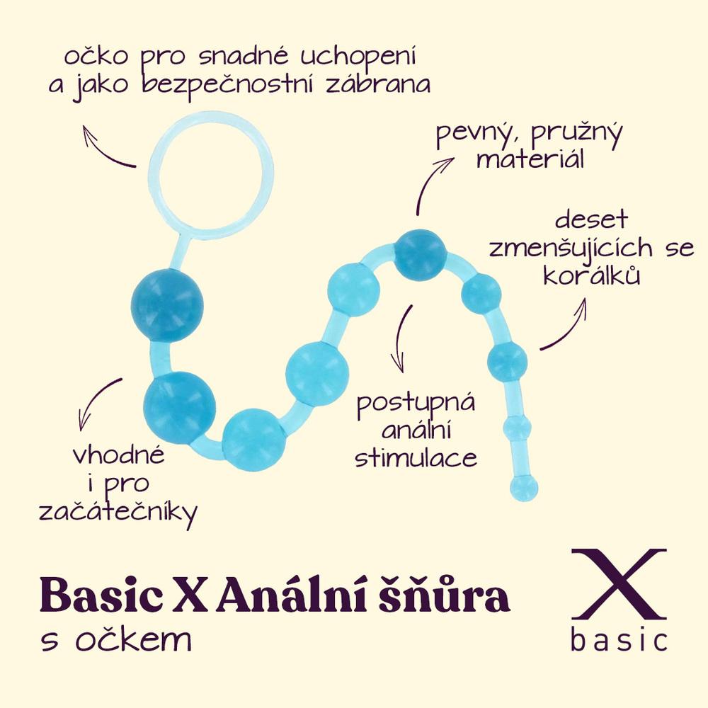 BASIC X anální  šňůra s očkem modrá - Obrázek 2