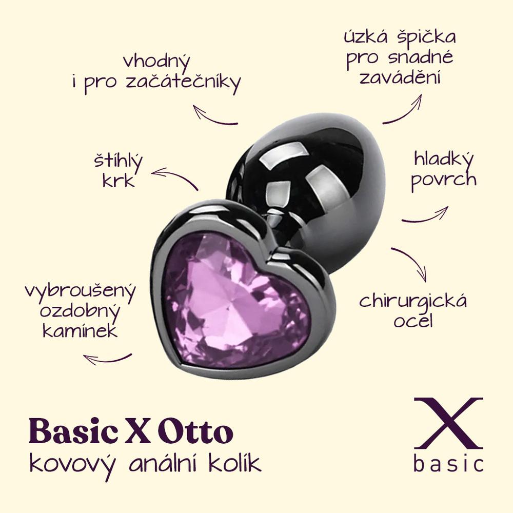 BASIC X Otto kovový anální kolík s kamínkem S růžový - Obrázek 2