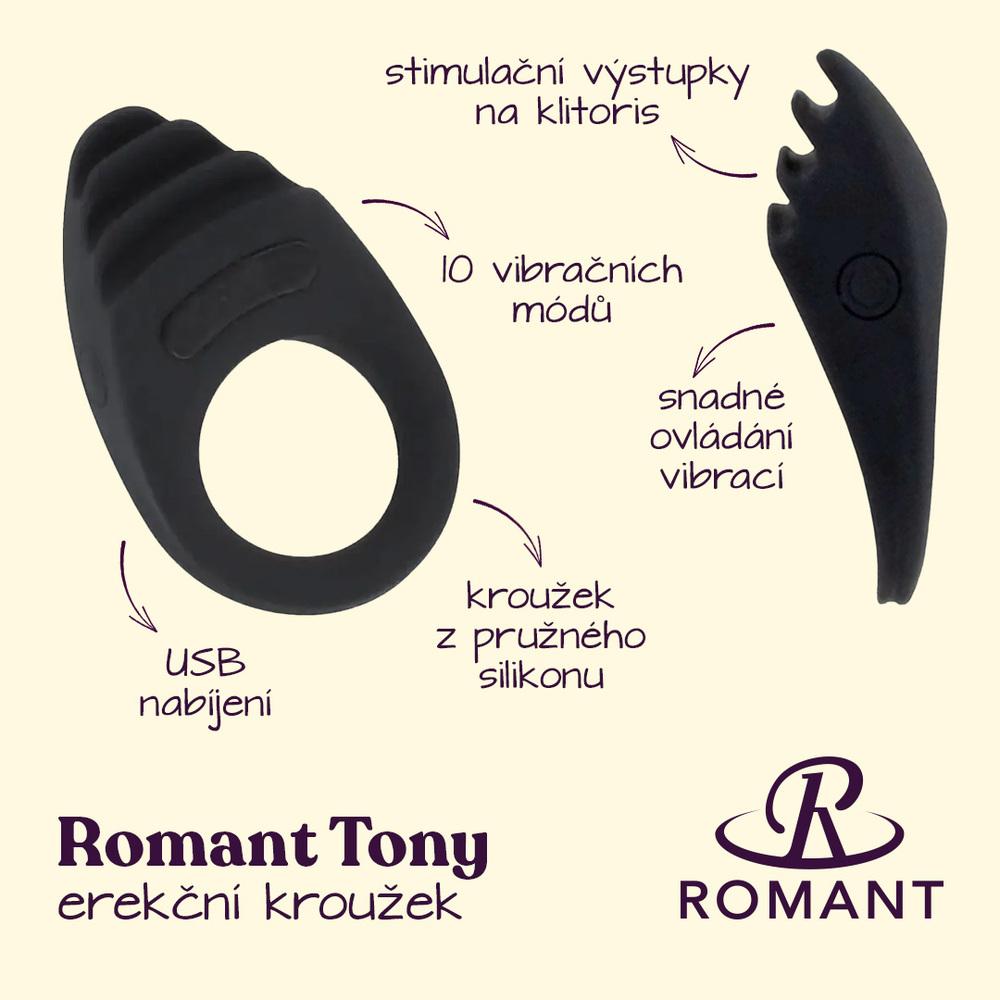 Romant Tony erekční kroužek  vibrační černý - Image 2