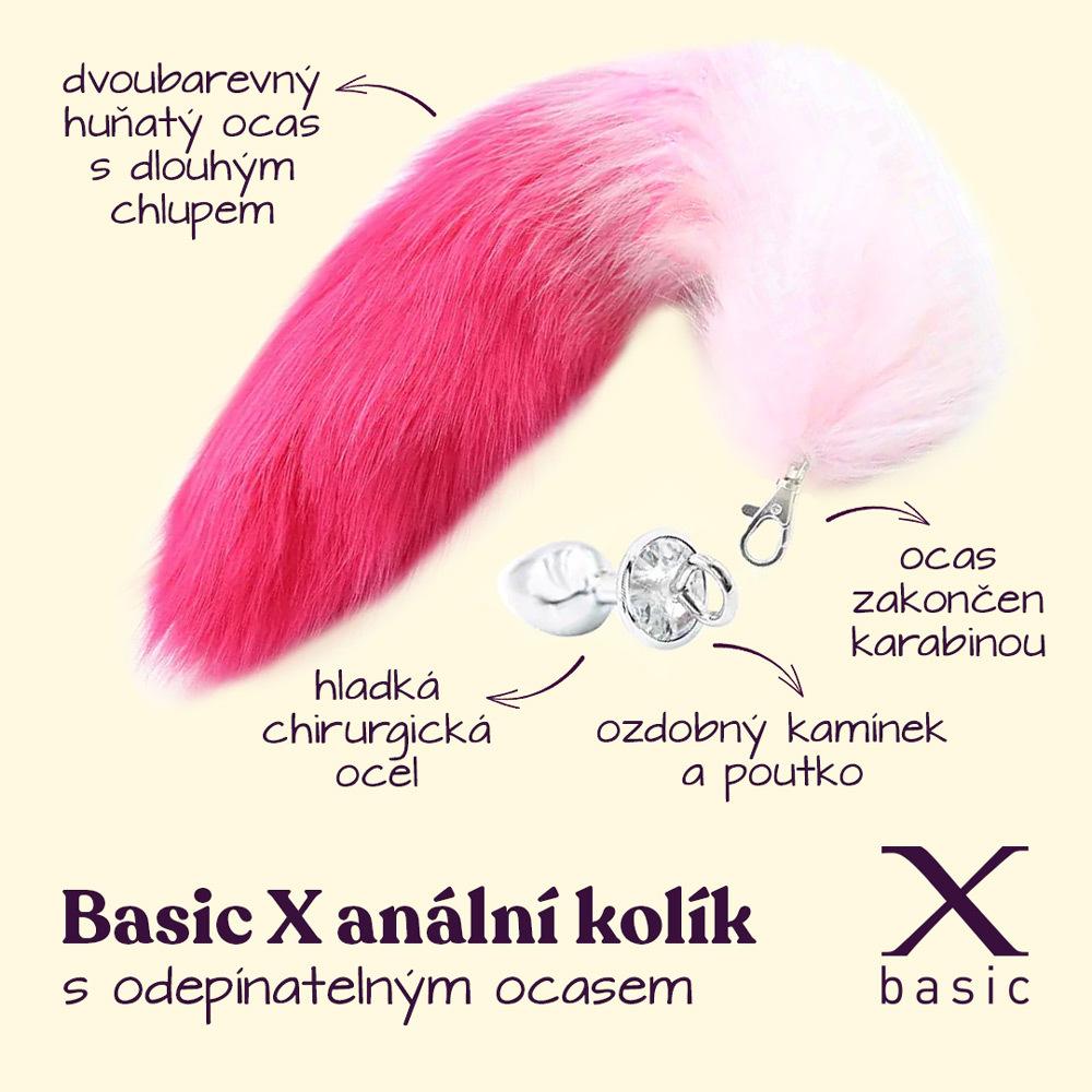BASIC X kovový anální kolík s odepínatelným ocasem růžový - Image 2