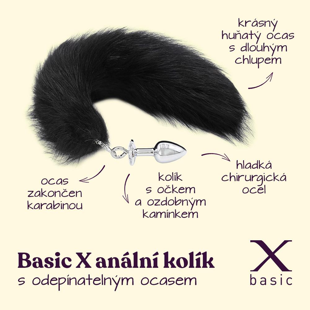 BASIC X kovový anální kolík s odepínatelným ocasem černý - Image 2