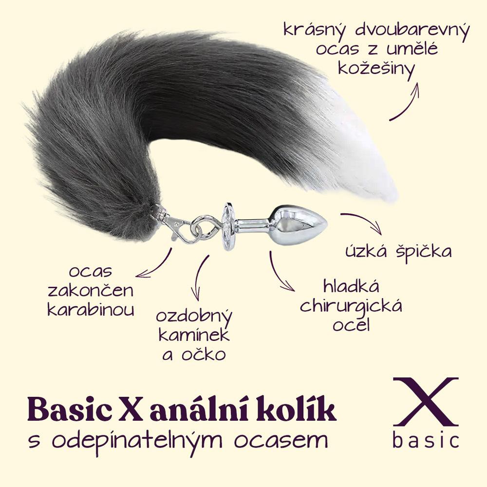 BASIC X kovový anální kolík s odepínatelným ocasem šedý - Obrázek 2