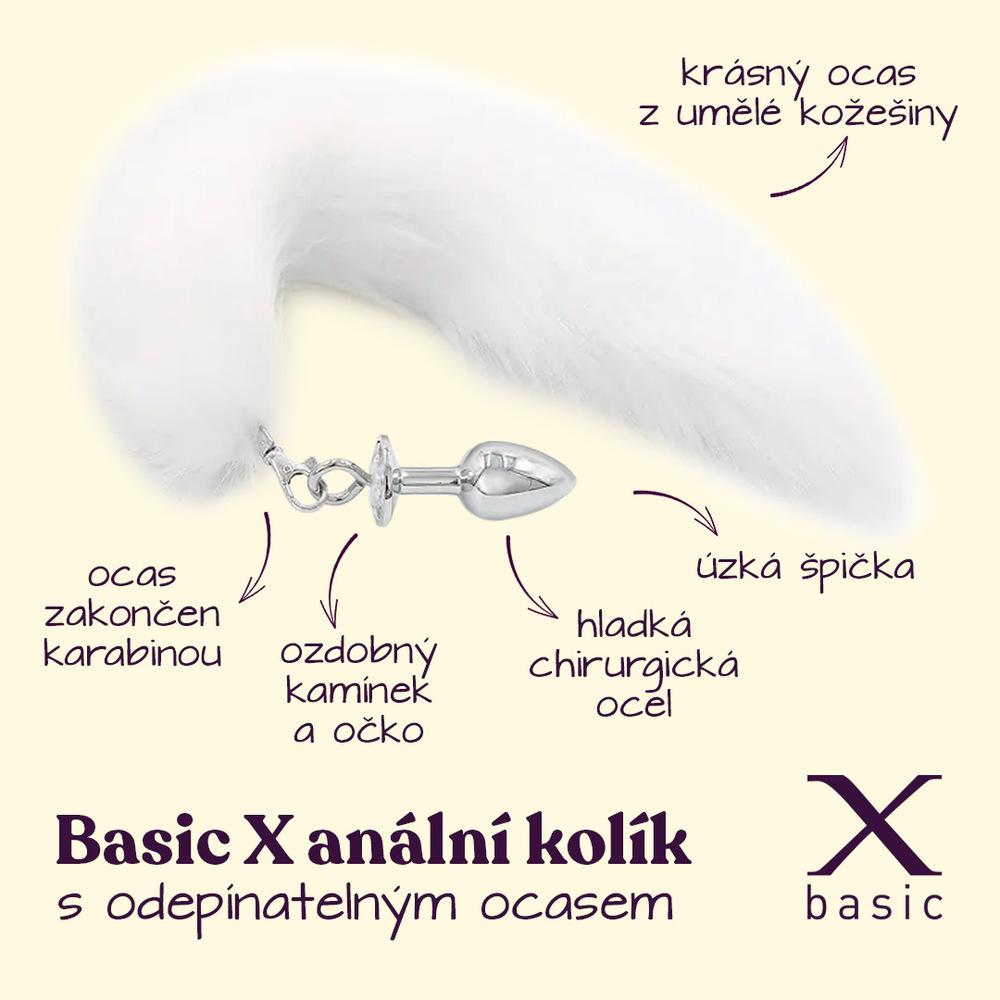 BASIC X kovový anální kolík s odepínatelným ocasem bílý - Obrázek 2