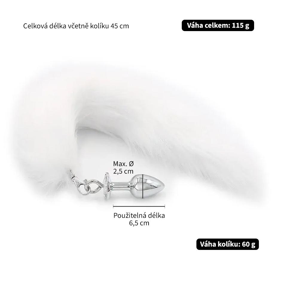 BASIC X kovový anální kolík s odepínatelným ocasem bílý - Obrázek 3