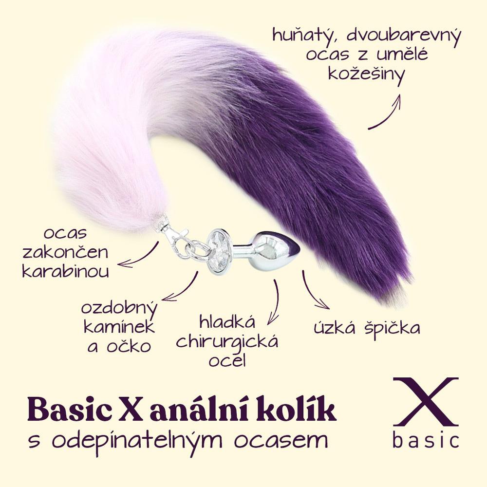 BASIC X kovový anální kolík s odepínatelným ocasem  fialový - Obrázek 2
