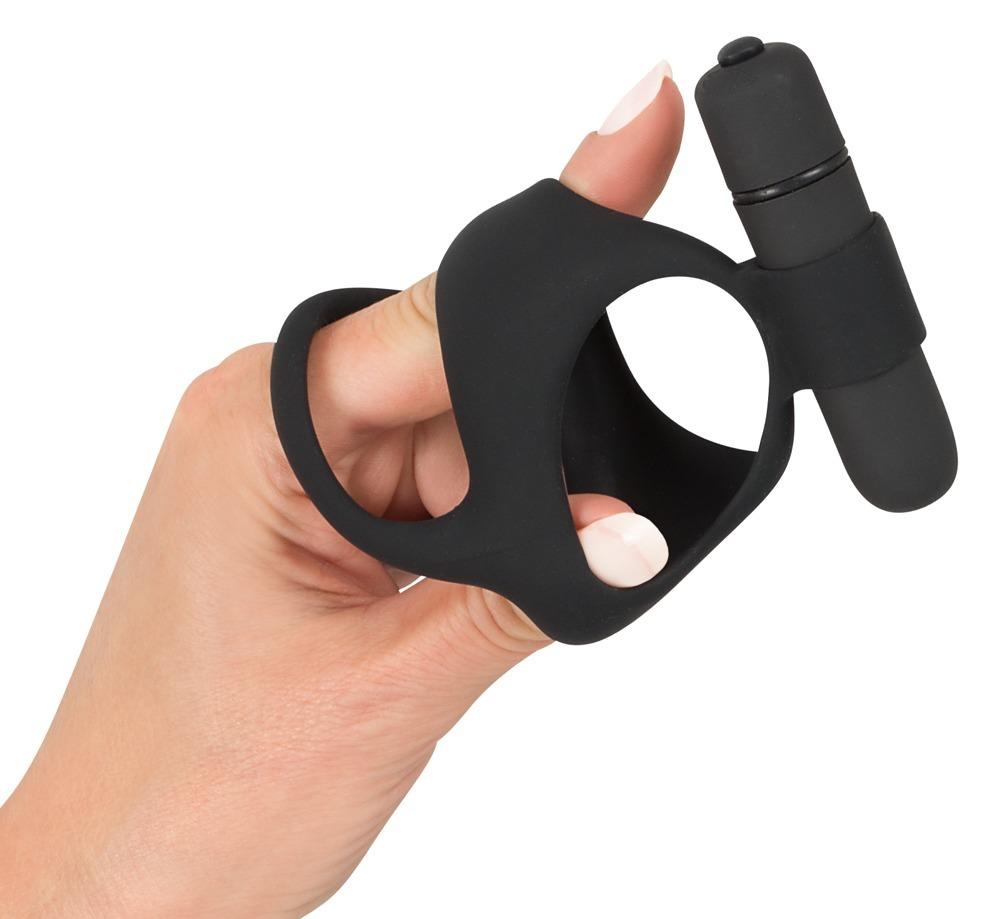 Black Velvets vibrační erekční kroužek s návlekem na varlata - Image 5