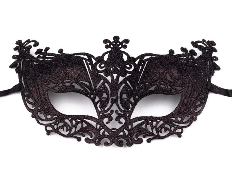Karnevalová maska plastová krajka s glitry černá
