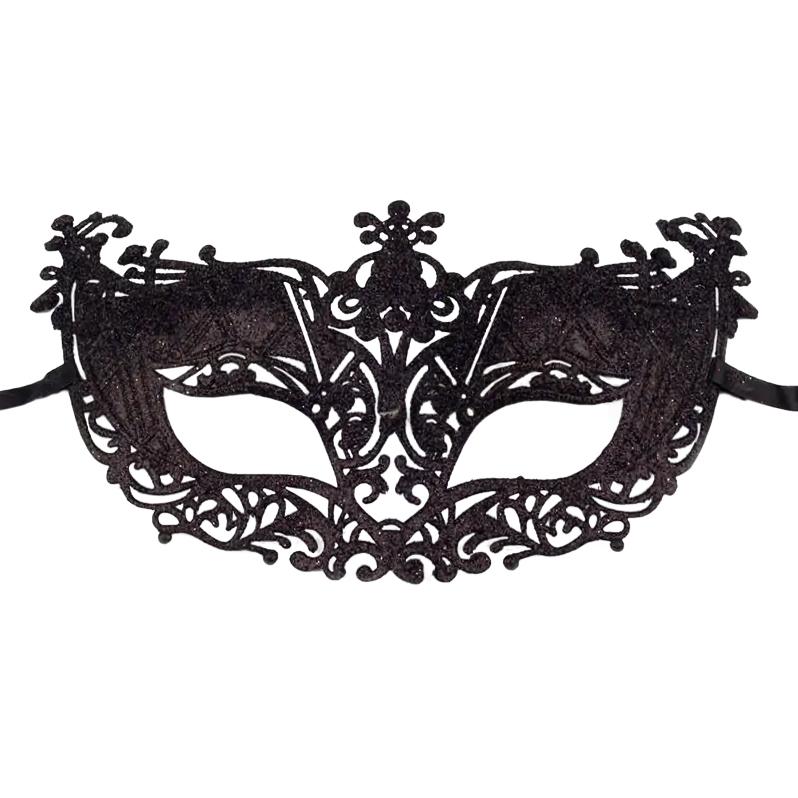Karnevalová maska plastová krajka s glitry černá