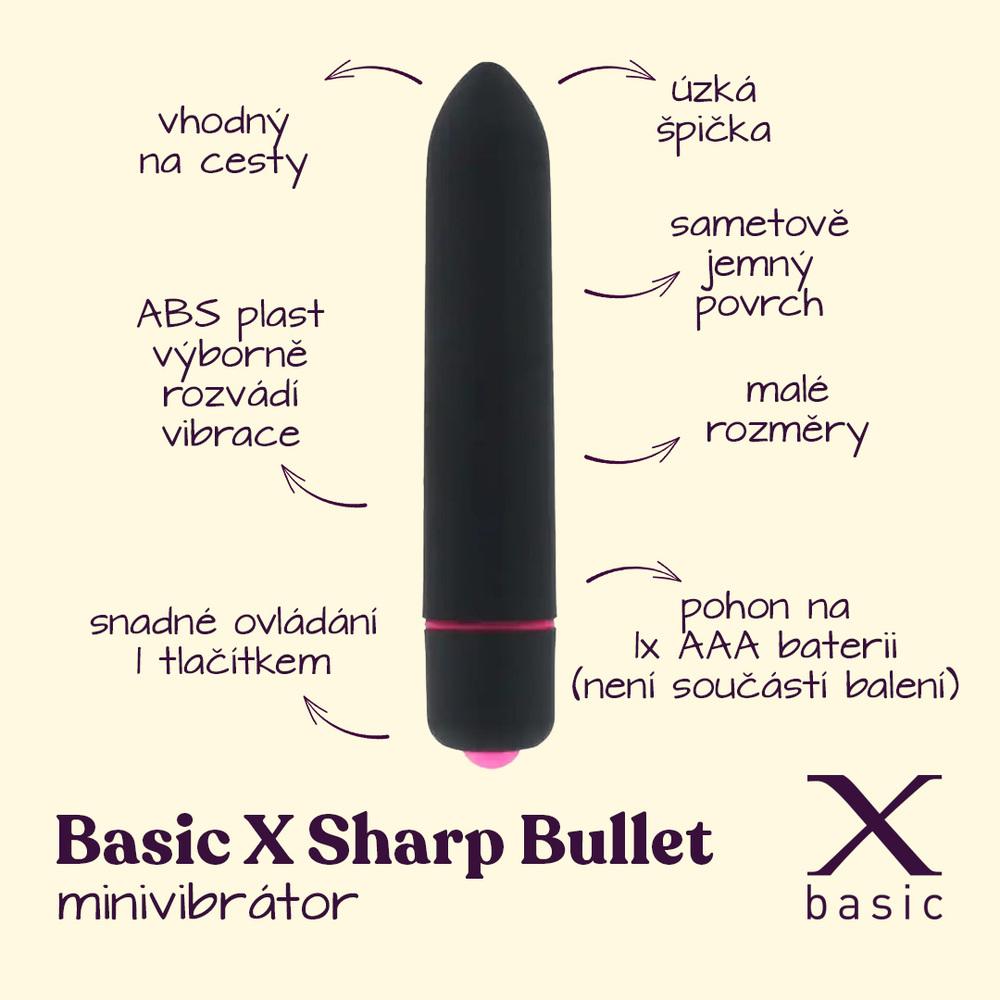 BASIC X  Sharp Bullet minivibrátor černý - Obrázek 2