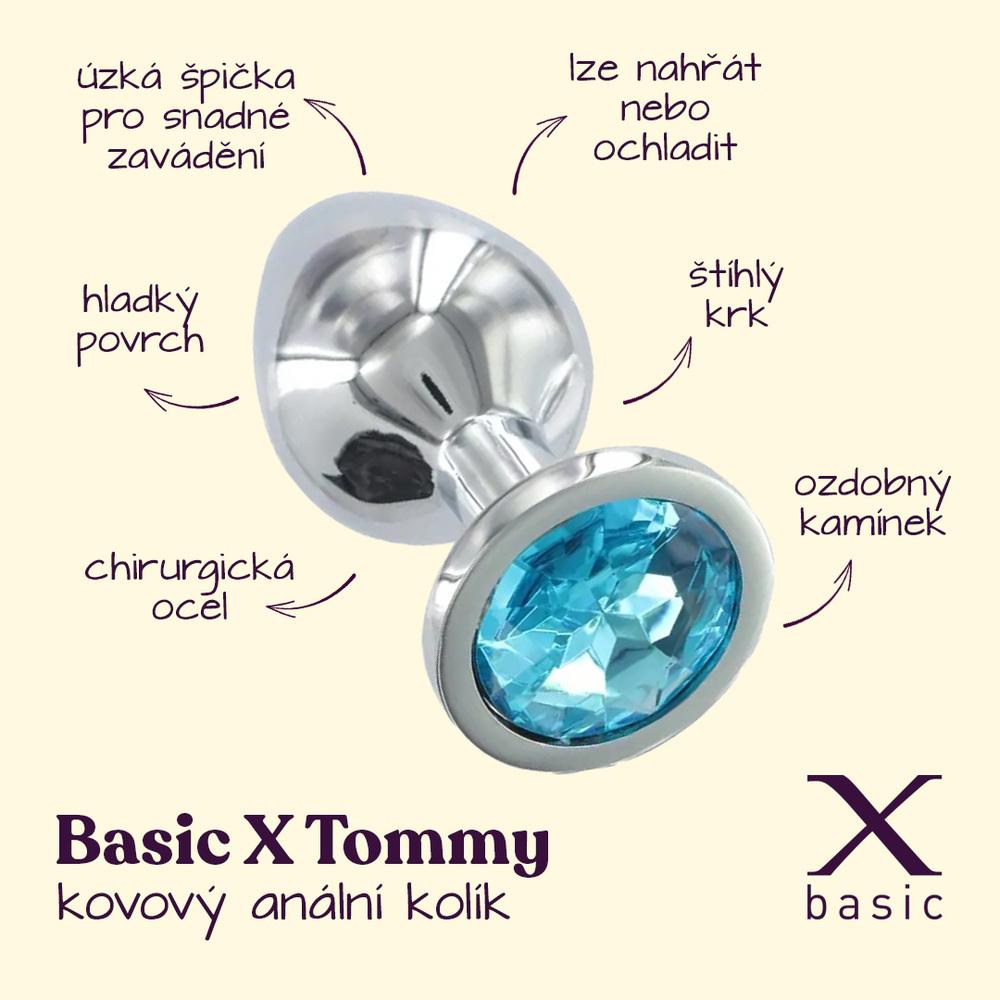 BASIC X Tommy kovový anální kolík s modrým kamínkem - Obrázek 2