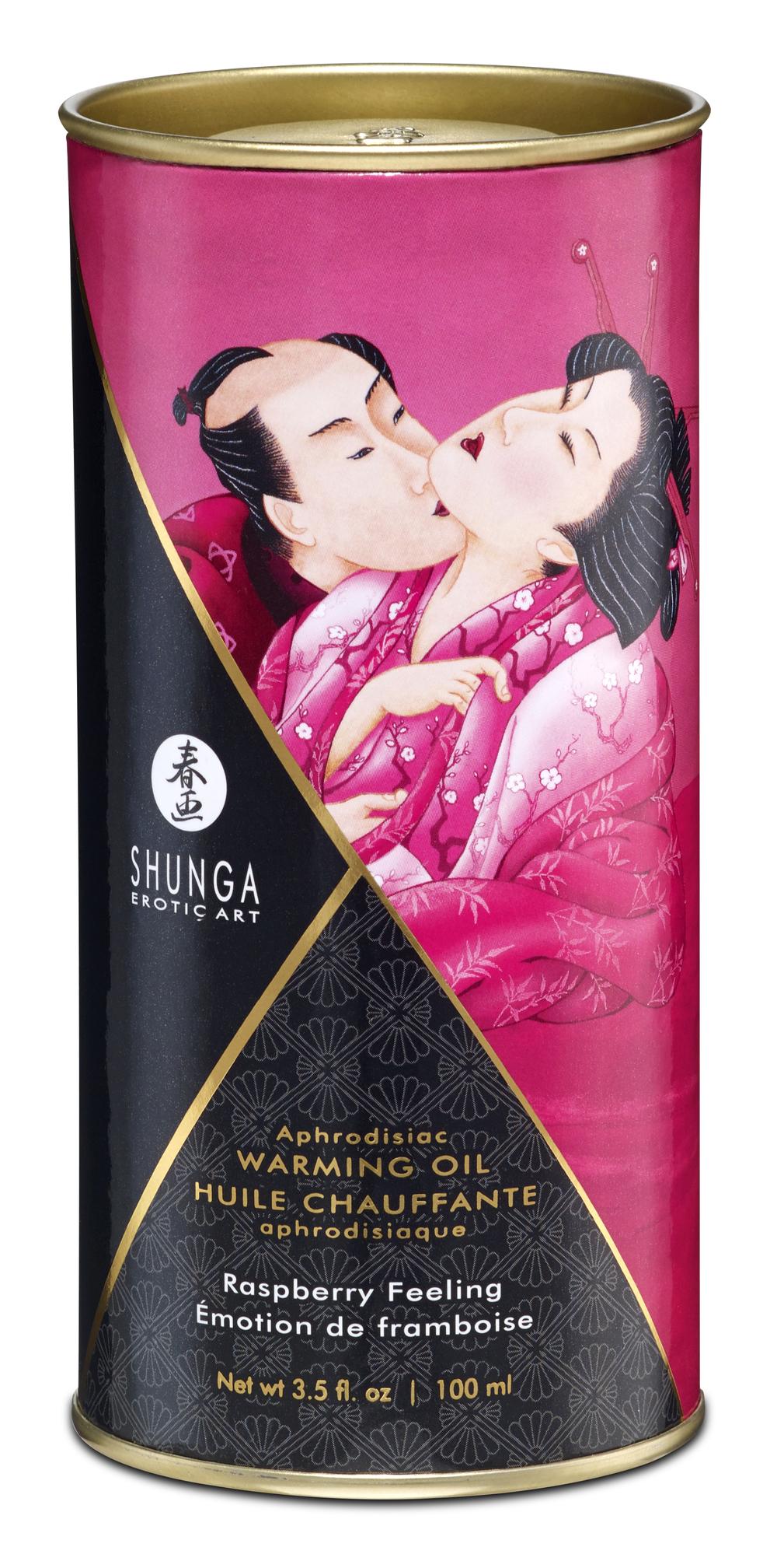 Shunga Hřejivý masážní olej s afrodiziaky – malina 100 ml