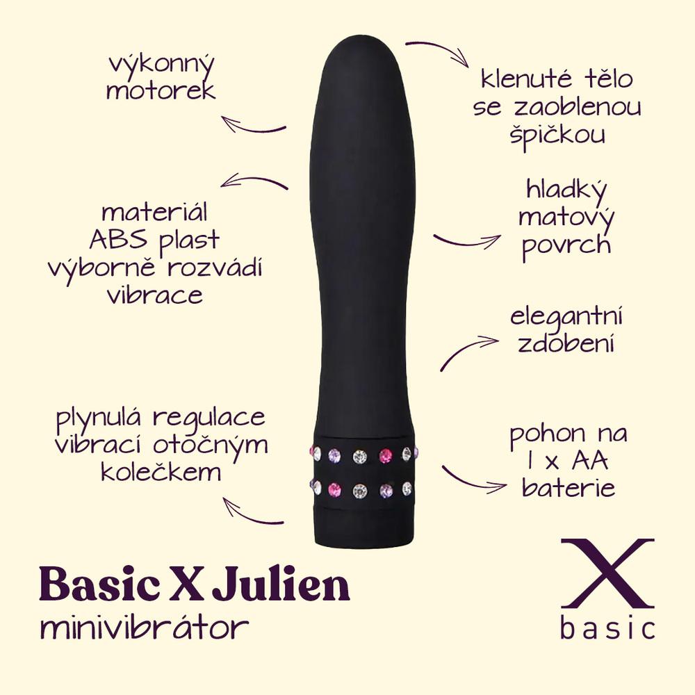 BASIC X Julien minivibrátor zdobený kamínky černý - Obrázek 2