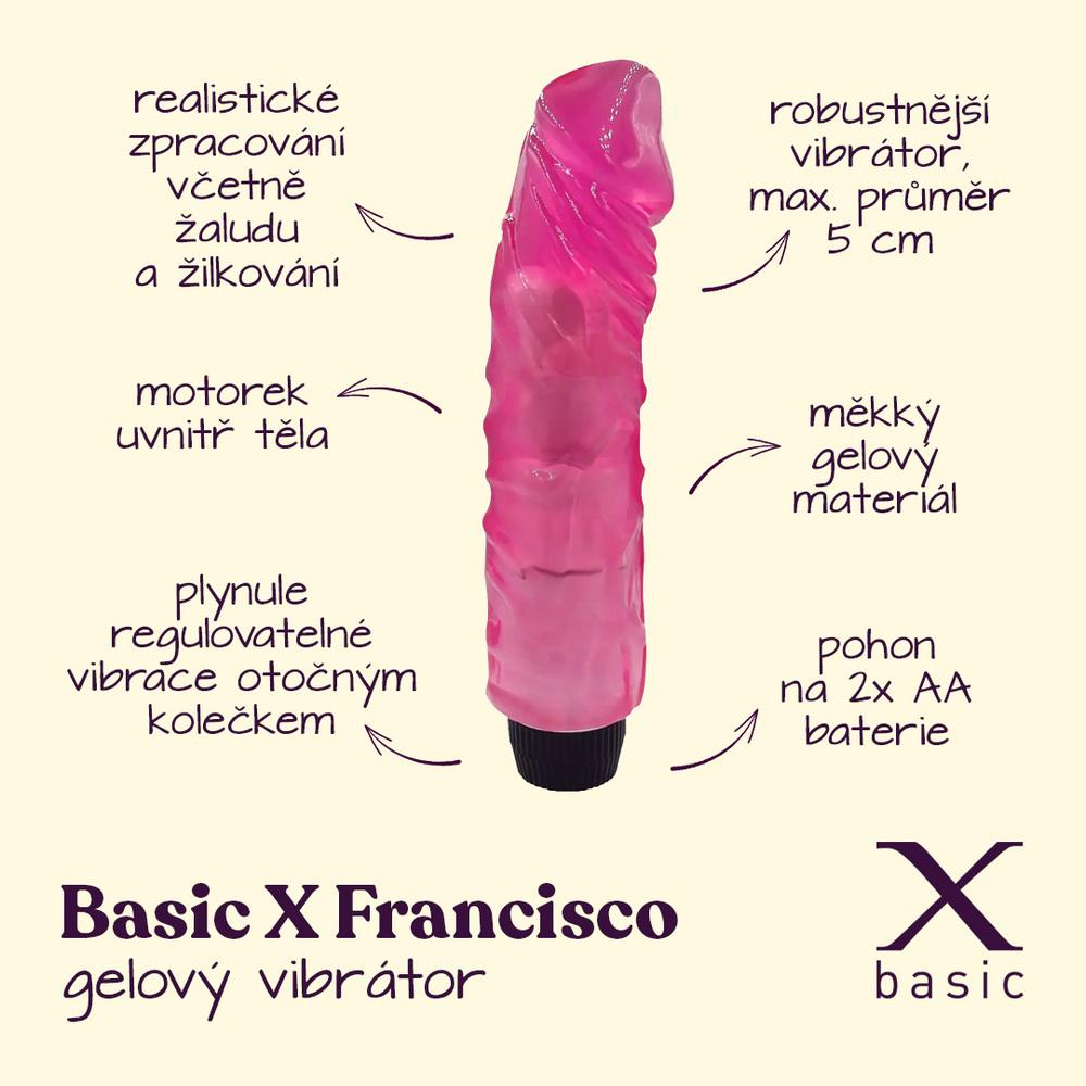 BASIC X Francisco realistický gelový vibrátor růžový - Image 2