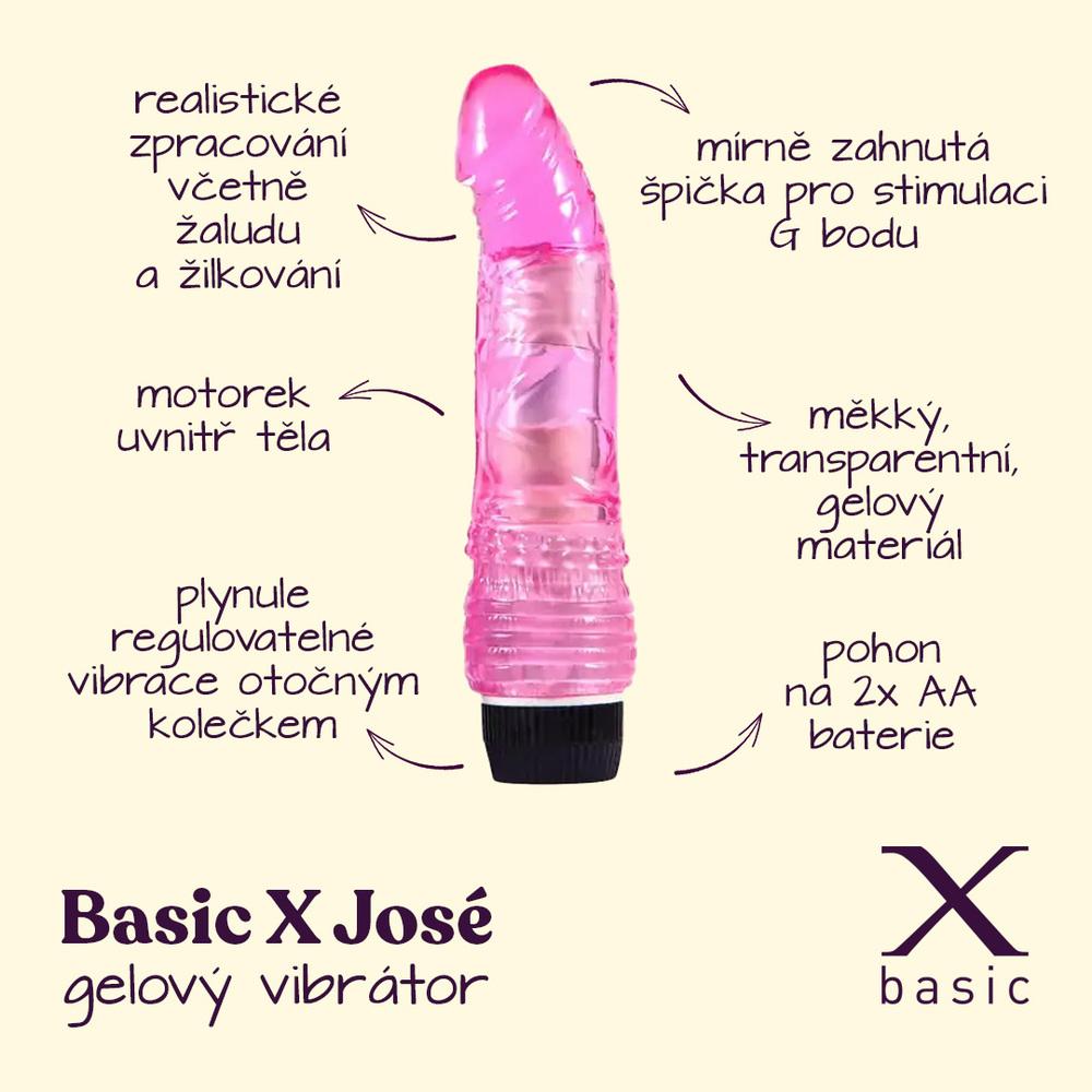 BASIC X José realistický gelový vibrátor růžový - Obrázek 2