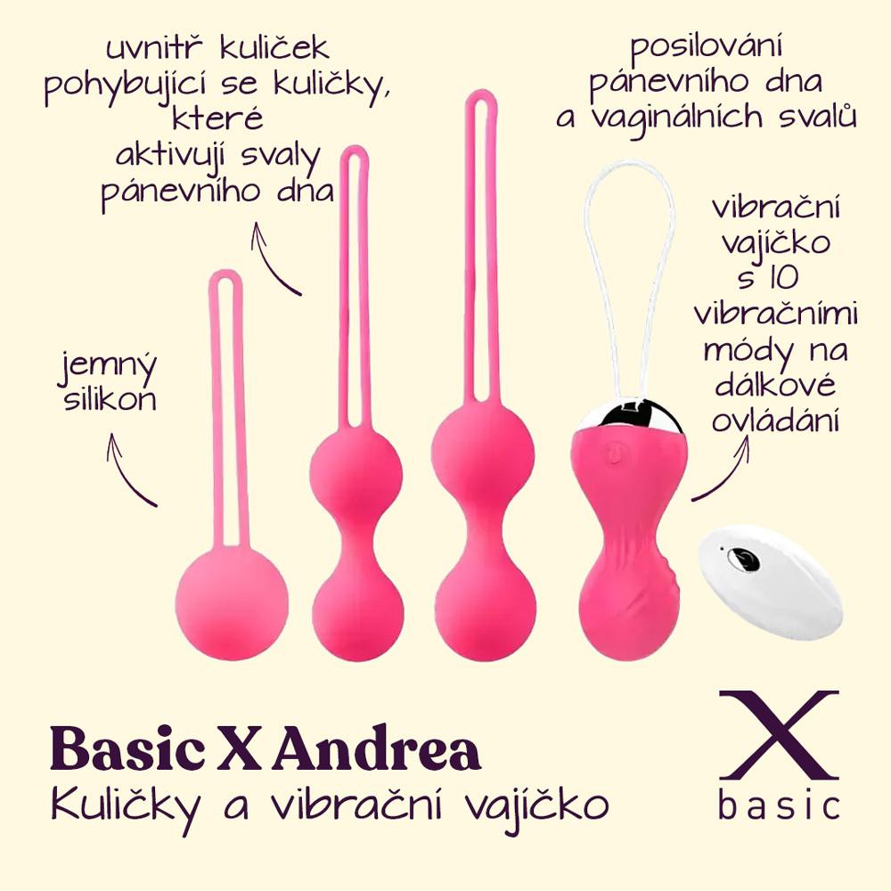 BASIC X Andrea venušiny kuličky  a vibrační vajíčko set 4 v 1 růžové - Image 2