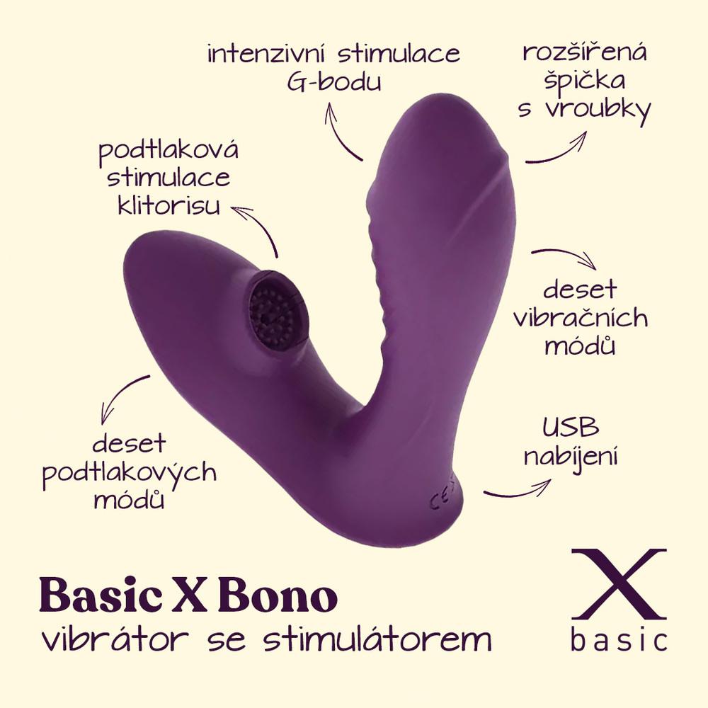 BASIC X Bono vibrátor s tlakovým stimulátorem na klitoris fialový - Obrázek 2