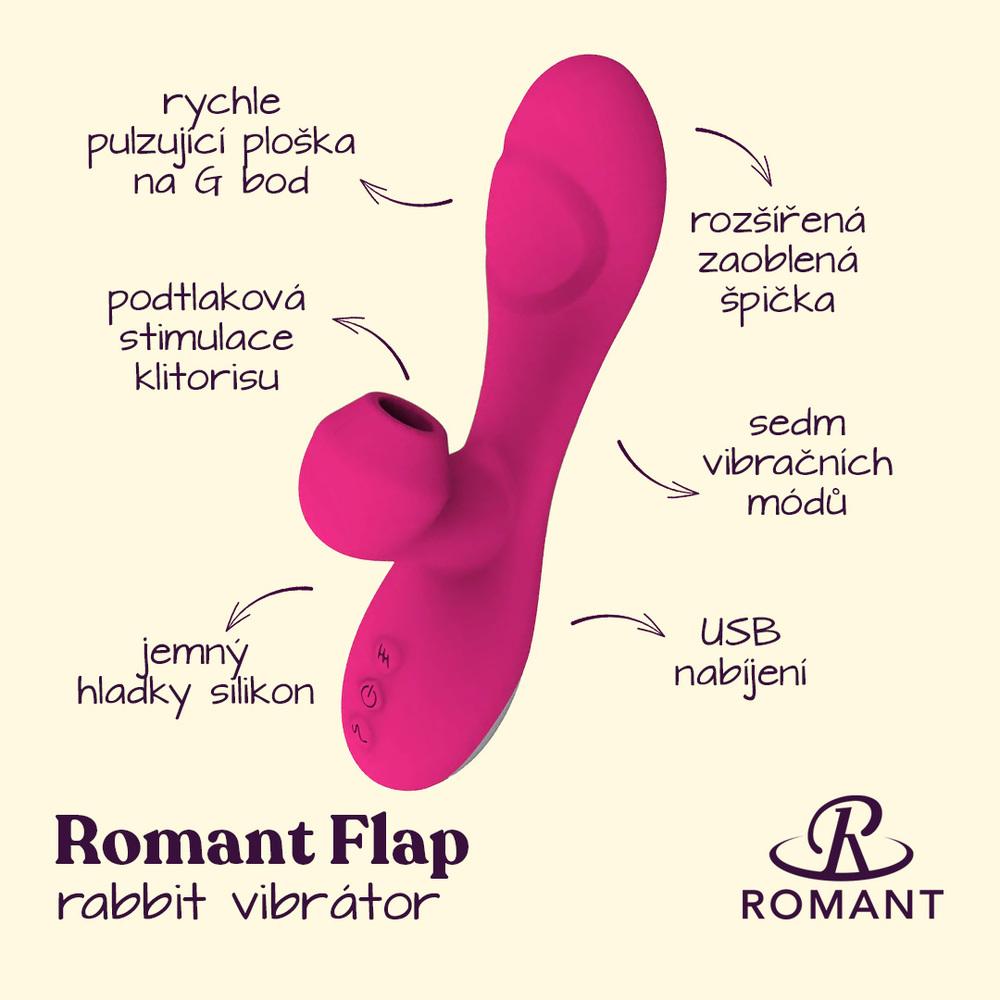 Romant Flap vibrátor rabbit s poklepem a tlakovým stimulátorem na klitoris růžový - Image 2