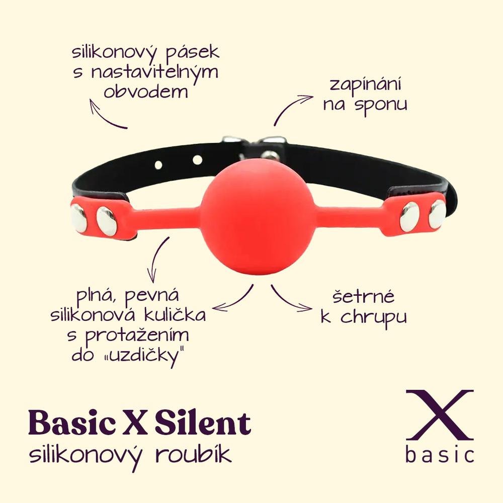 BASIC X Silent silikonový roubík plný - červený - Obrázek 2