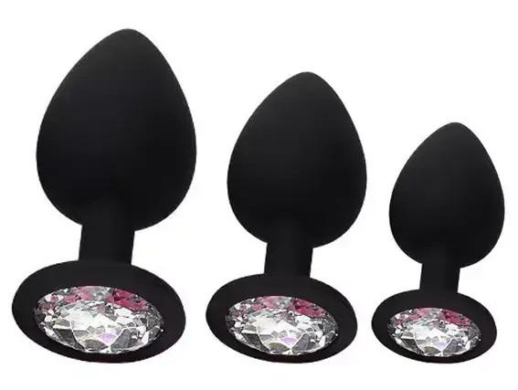 BASIC X ShinyBlack – silikonový anální kolík s kamínkem S