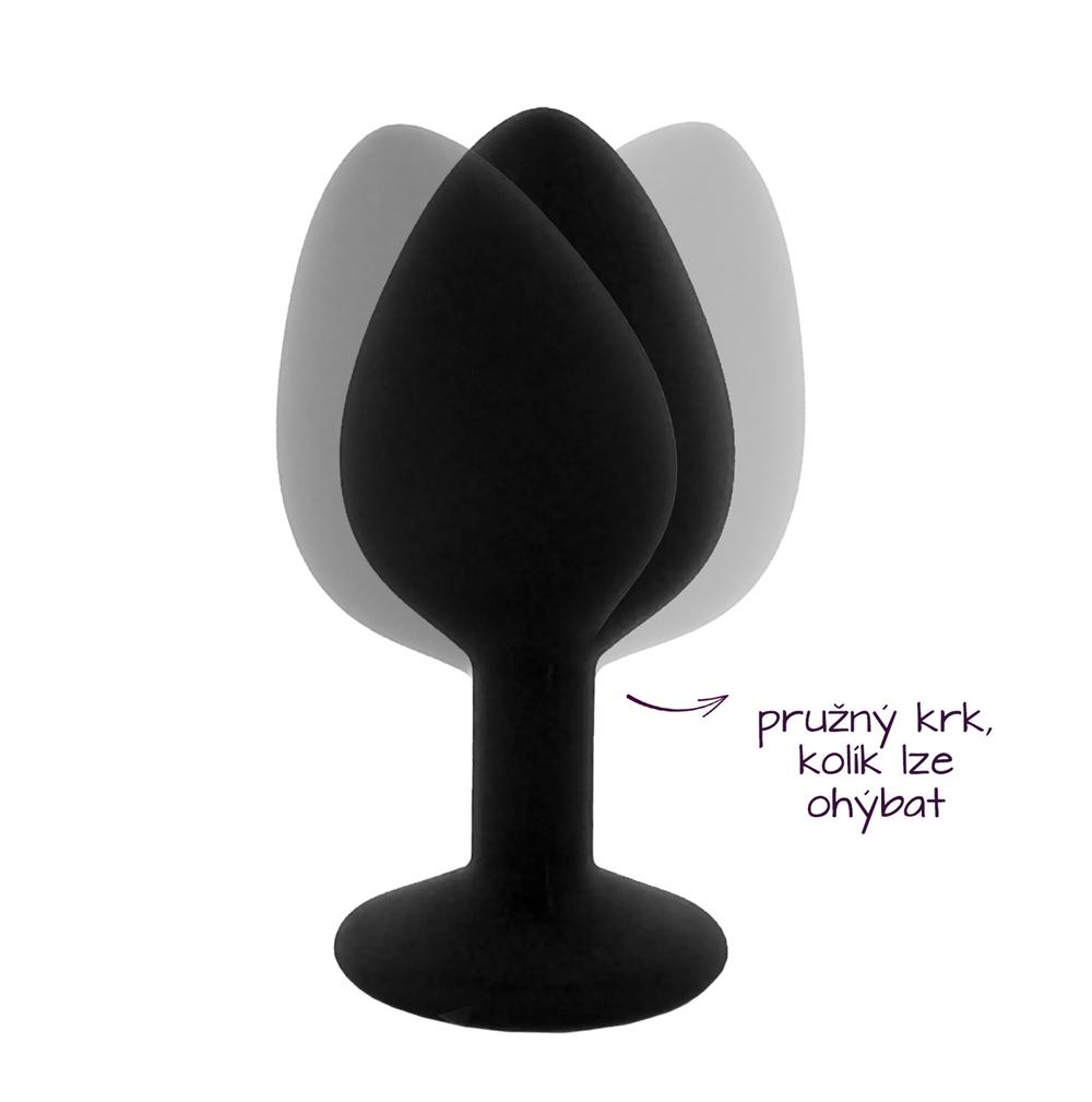 BASIC X ShinyBlack – silikonový anální kolík s kamínkem S