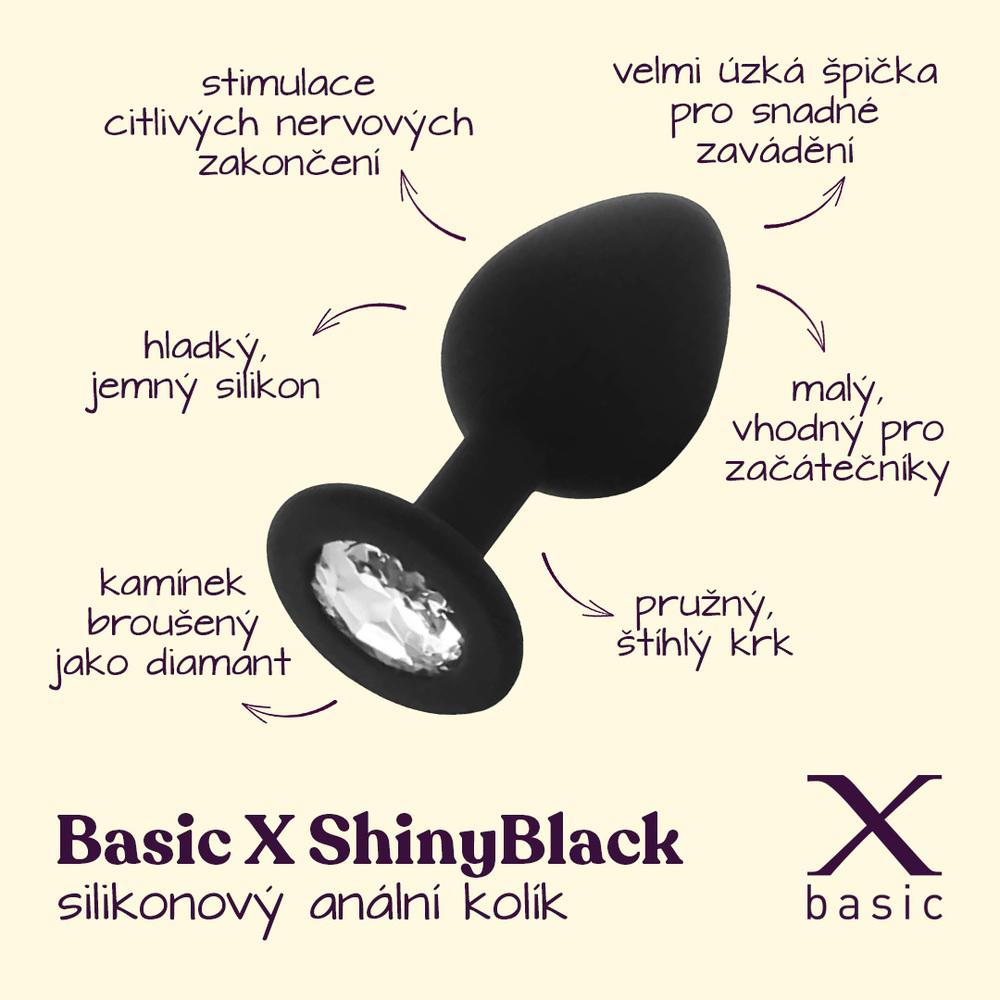 BASIC X ShinyBlack - silikonový anální kolík s kamínkem S - Image 2