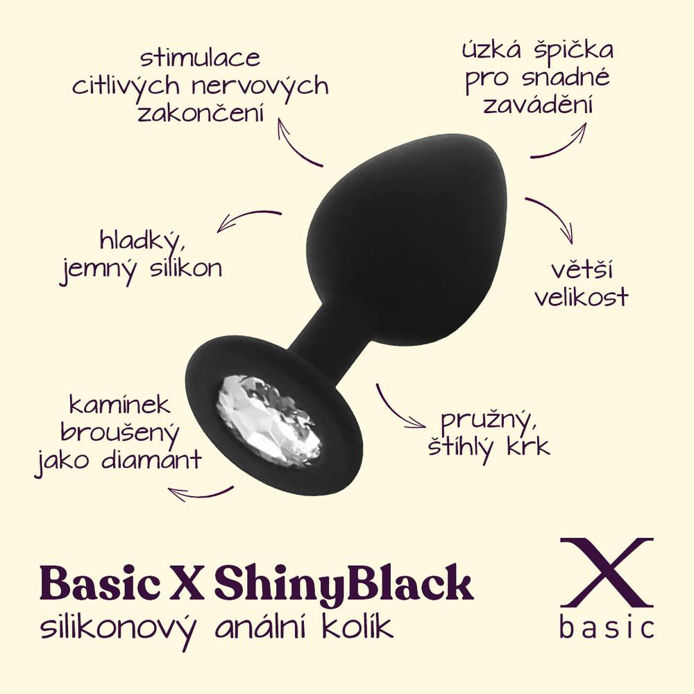 BASIC X ShinyBlack - silikonový anální kolík s kamínkem L - Image 2