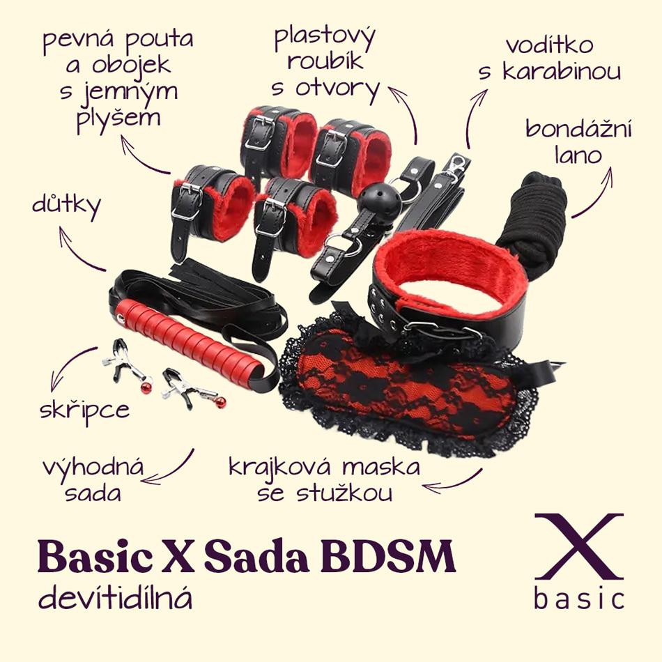 BASIC X Devítidílná BDSM sada černo-červená - Obrázek 2