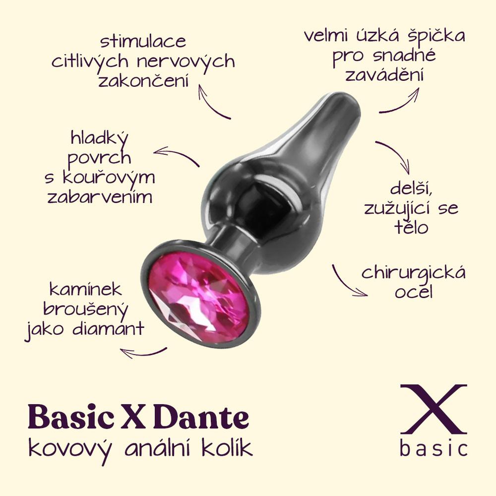 BASIC X Dante kovový anální kolík s kamínkem růžový vel. S - Image 2