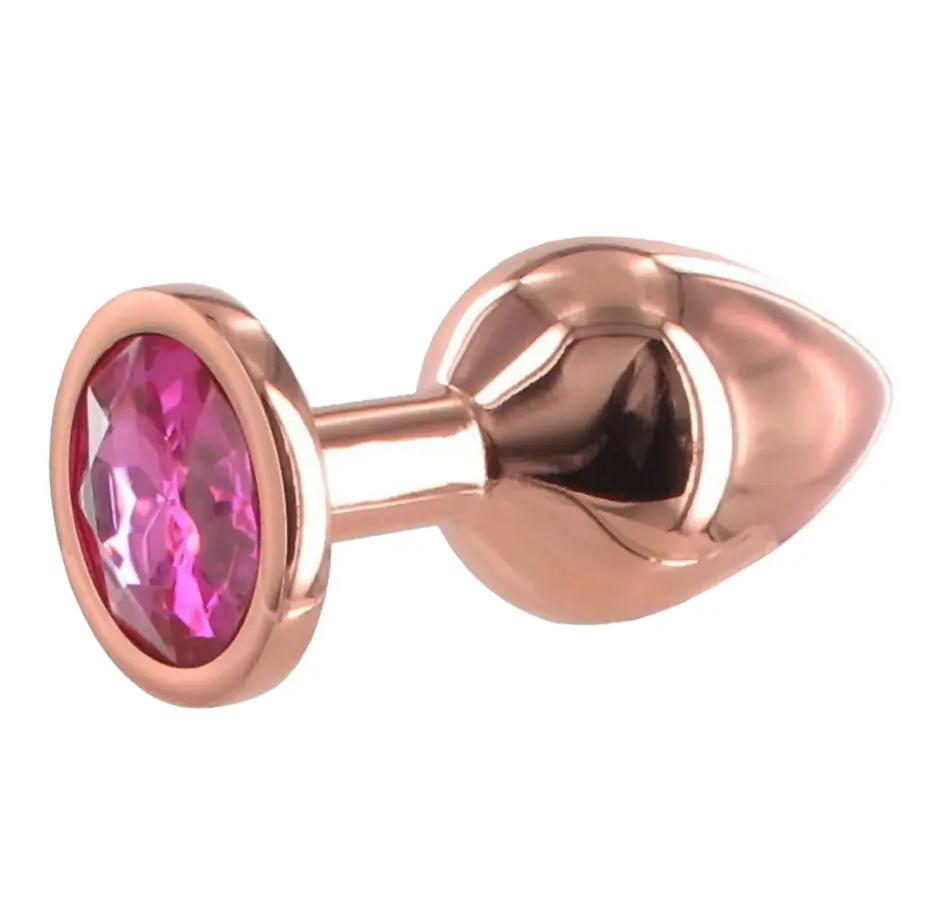 BASIC X Rosegold kovový anální kolík s kamínkem růžový vel. S