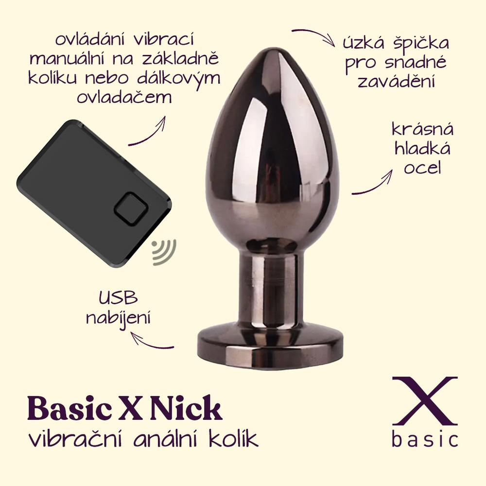 BASIC X Nick vibrační kovový anální kolík na dálkové ovládání