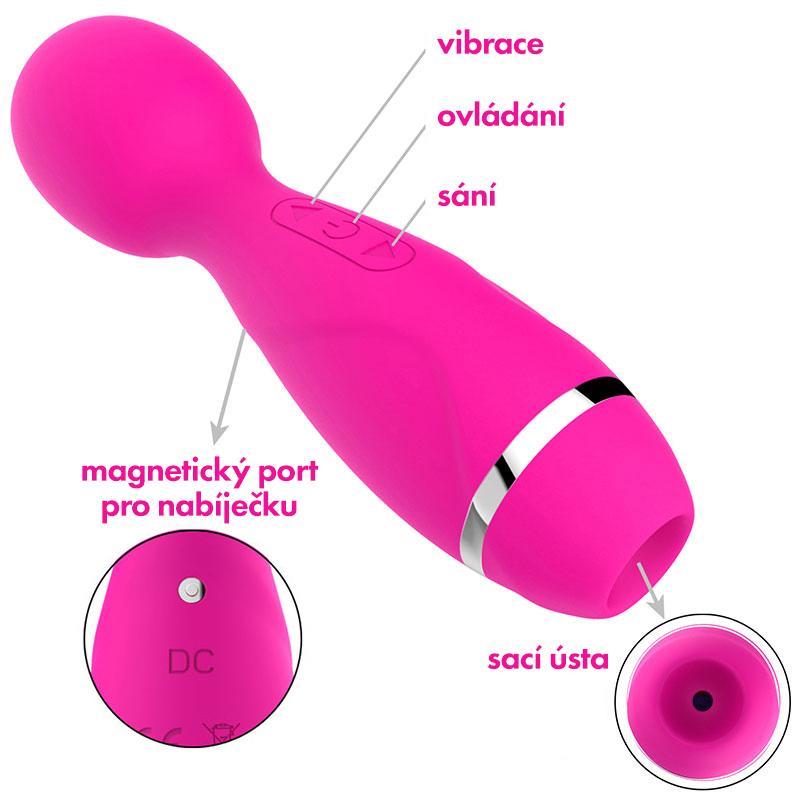 BASIC X Becky masážní hlavice s podtlakovým stimulátorem 2v1 růžová - Obrázek 7