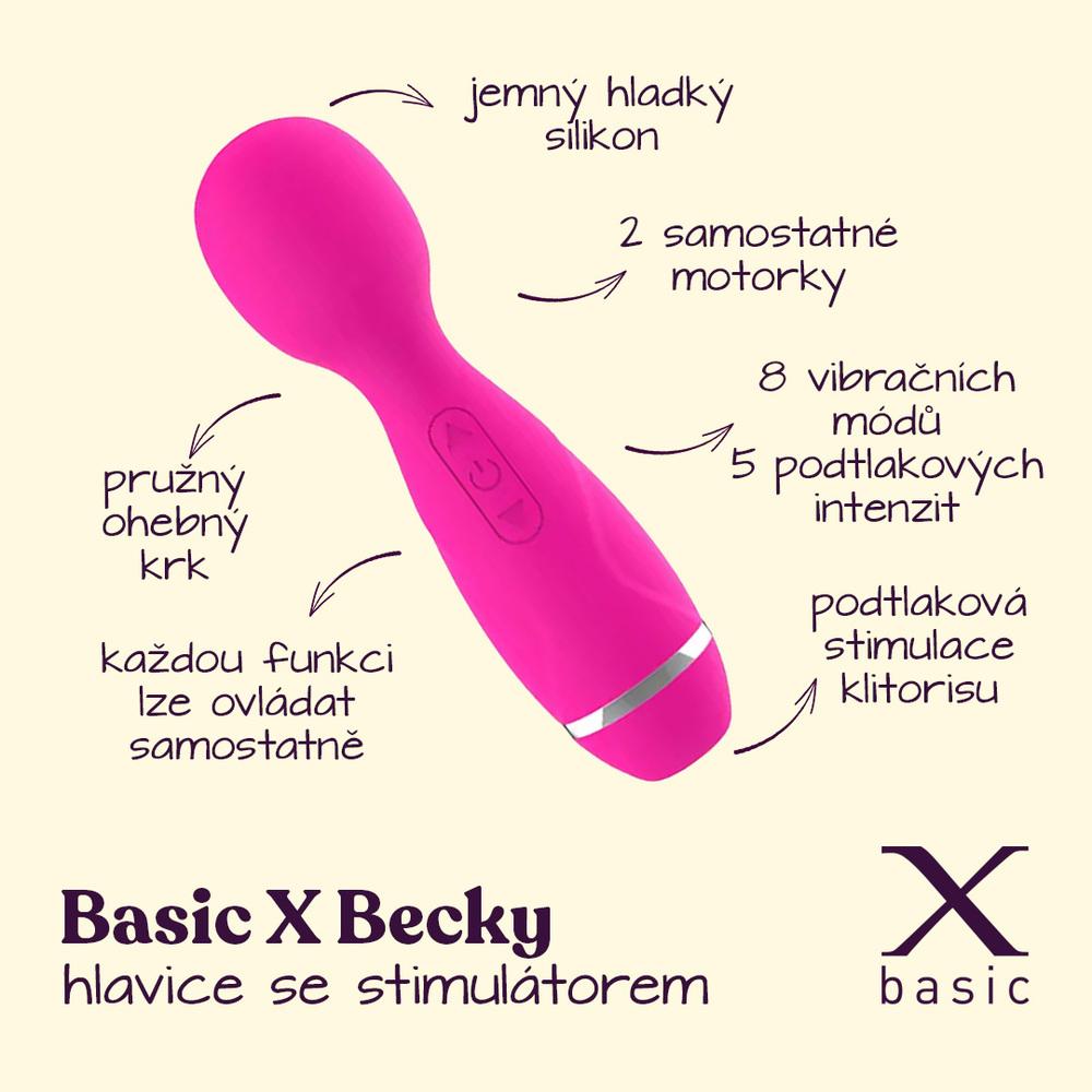 BASIC X Becky masážní hlavice s podtlakovým stimulátorem 2v1 růžová