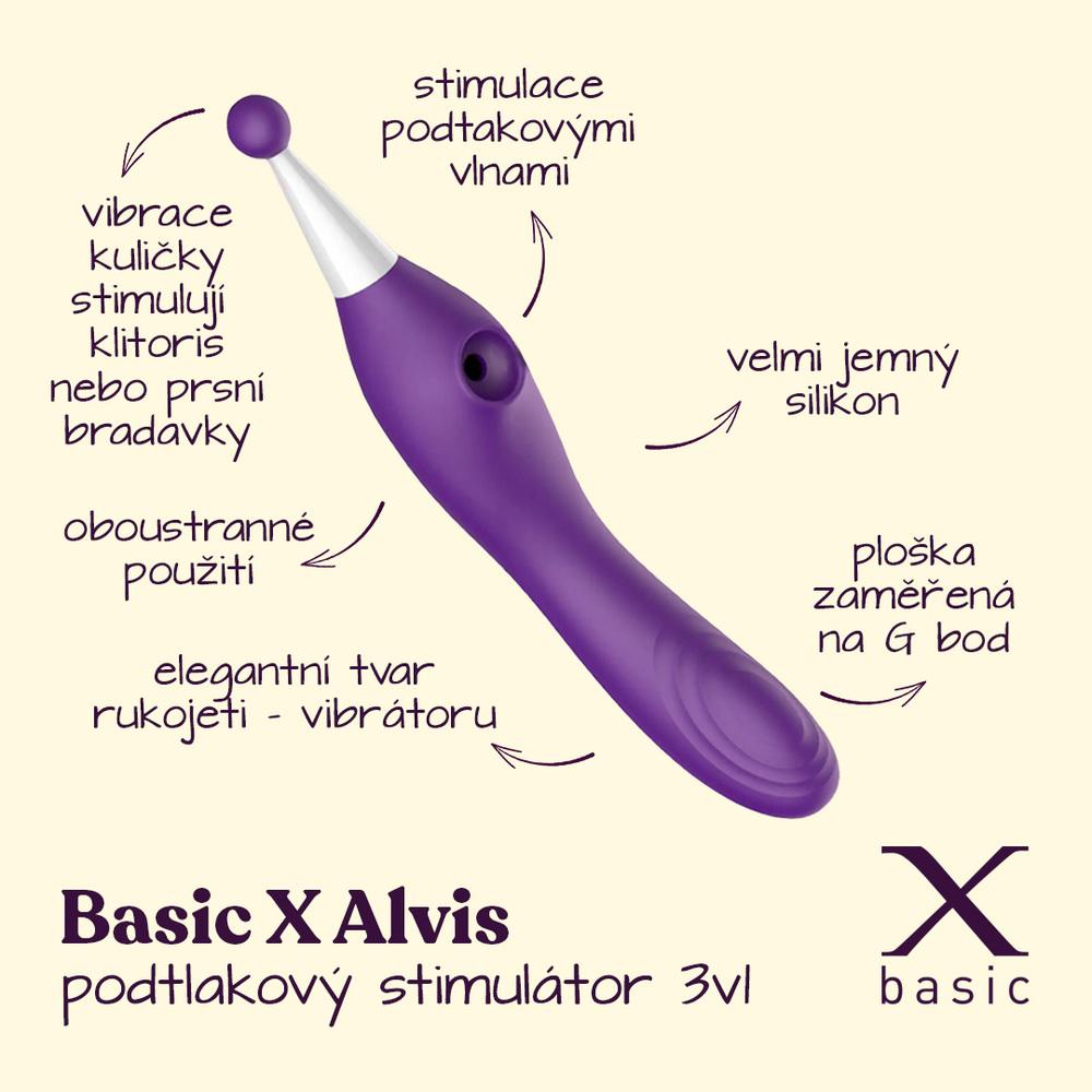 BASIC X Alvis podtlakový stimulátor klitorisu 3v1 fialový