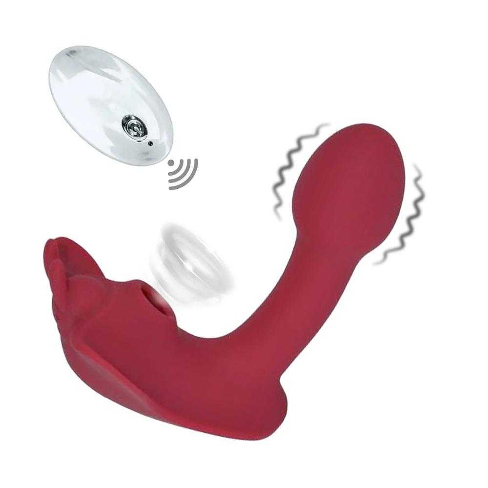 Romant Bill vibrátor do kalhotek s podtlakovým stimulátorem klitorisu červený