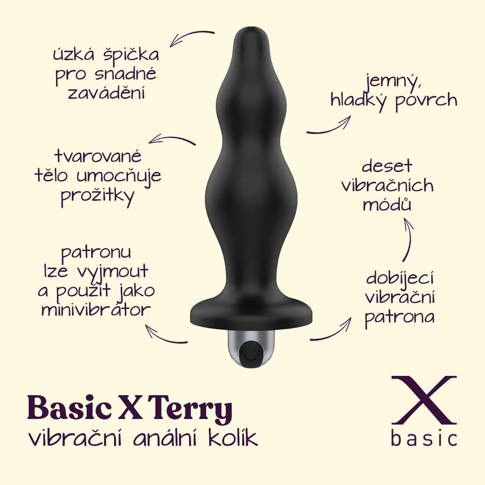 BASIC X Terry vibrační anální kolík černý - Image 2