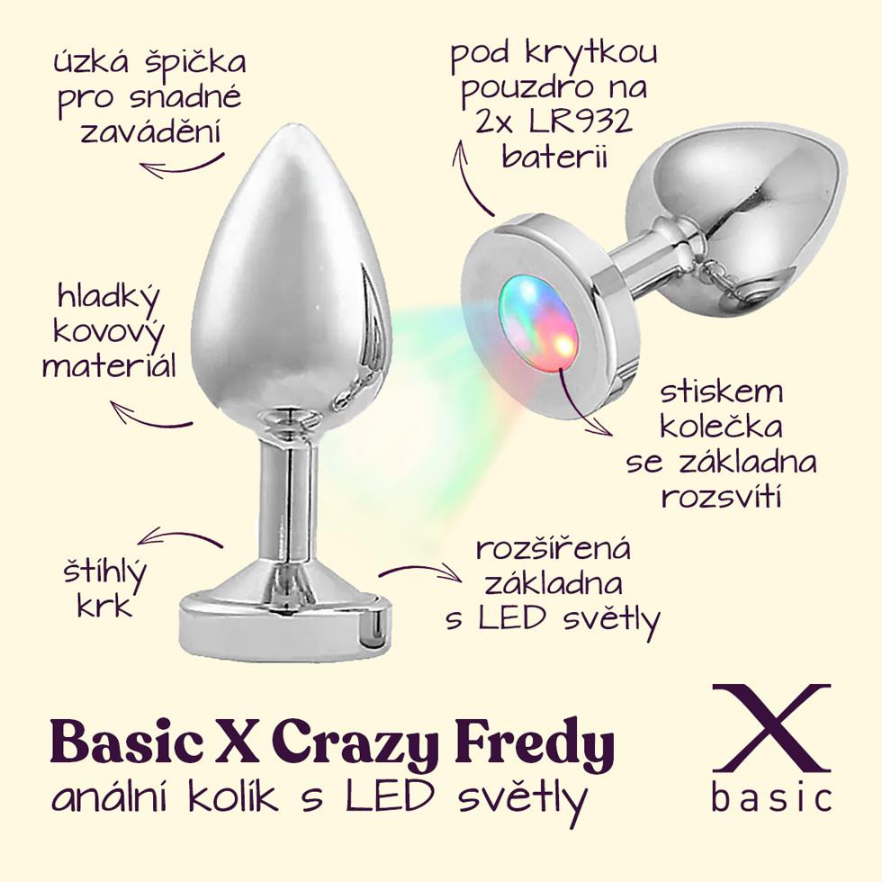 BASIC X  Crazy Fredy kovový anální kolík s LED světly - Obrázek 2