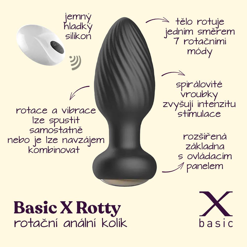 BASIC X Rotty rotační anální kolík na dálkové ovládání černý - Obrázek 2