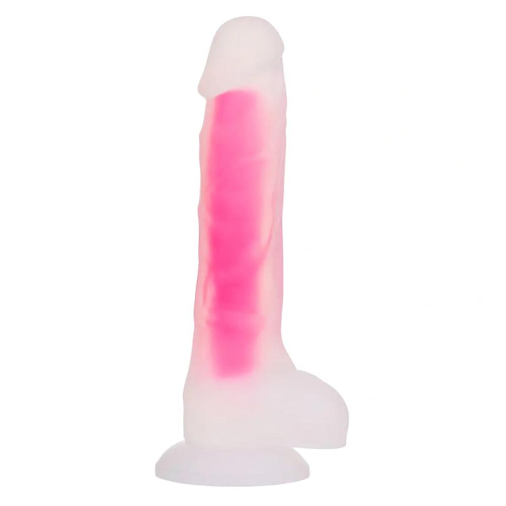Levně BOOM silikonové dildo svítící ve tmě růžové