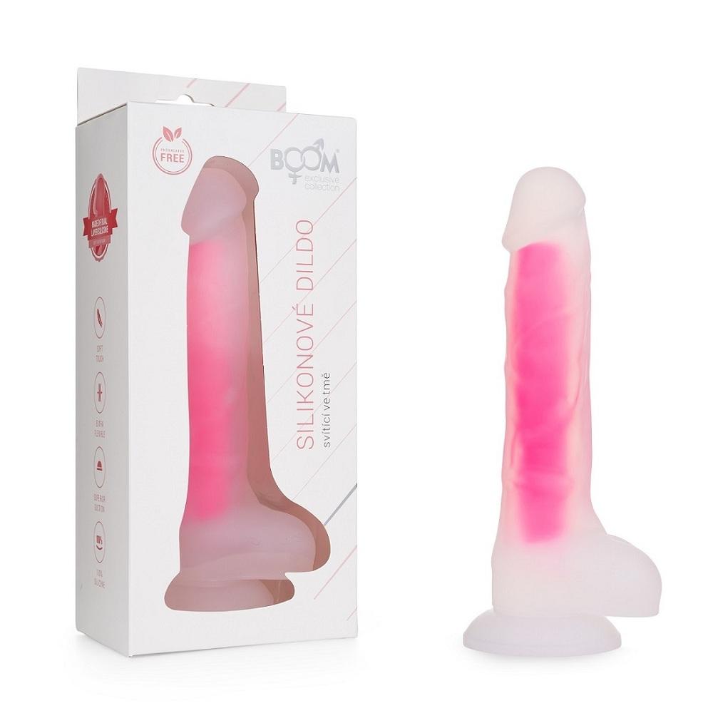 BOOM silikonové dildo svítící ve tmě růžové - Obrázek 7