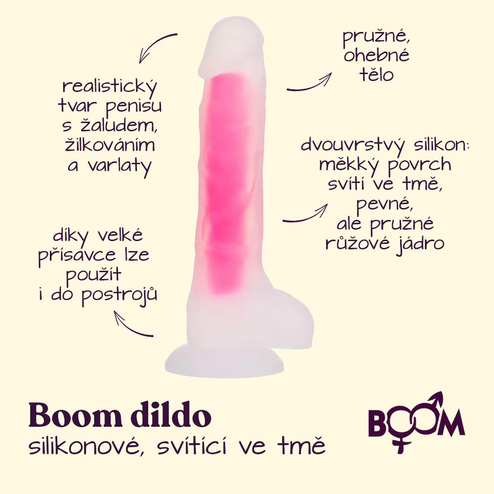 BOOM silikonové dildo svítící ve tmě růžové - Obrázek 2