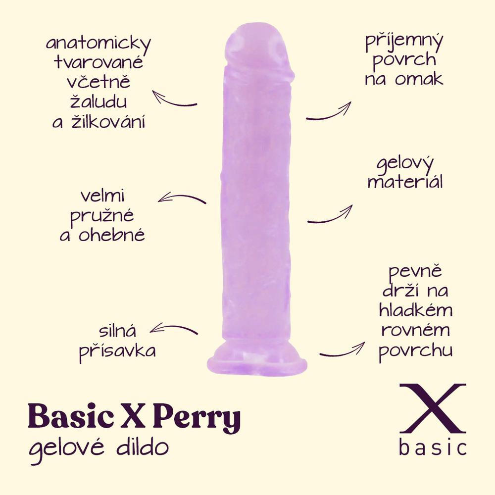 BASIC X Perry gelové dildo s přísavkou fialové vel. M