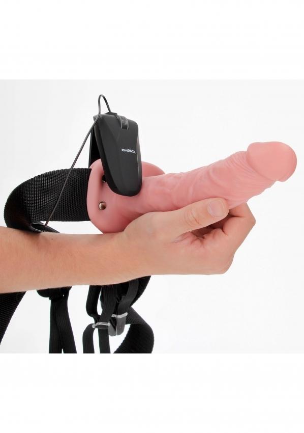 Realrock Vibrating Hollow Strap-on dutý připínací penis 21 cm - tělový - Image 2