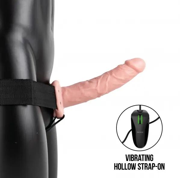 Levně Realrock Vibrating Hollow Strap-on dutý připínací penis 21 cm - tělový